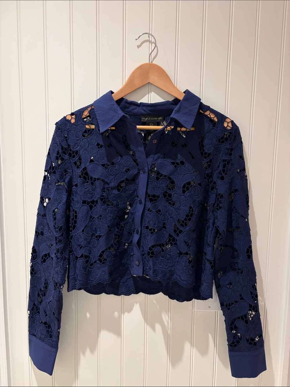 House of Harlow 1960 Navy Floral Lace Button-Down Top.